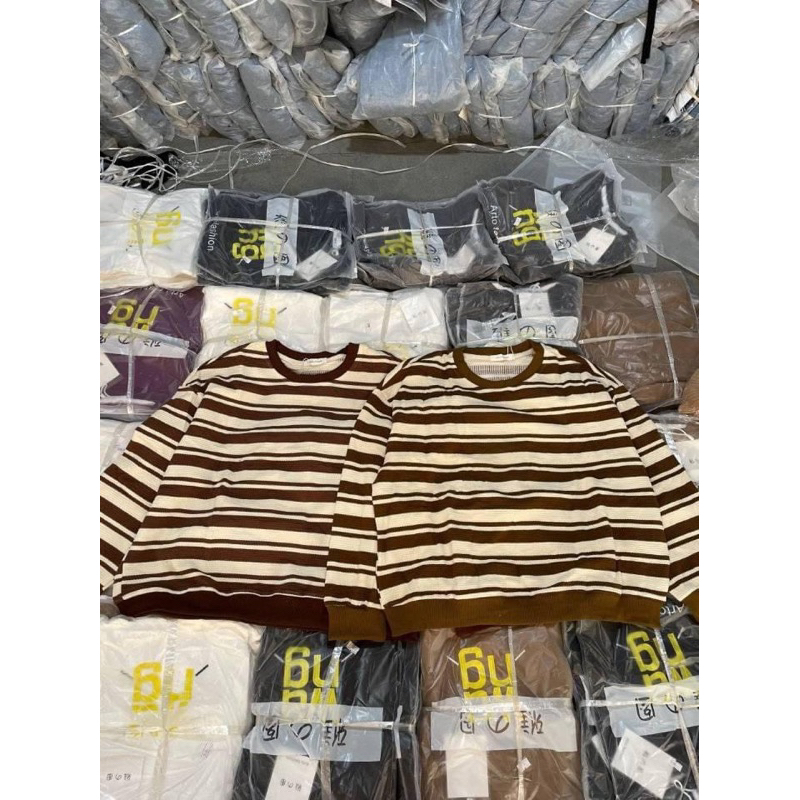 Áo kẻ nâu rêu QC