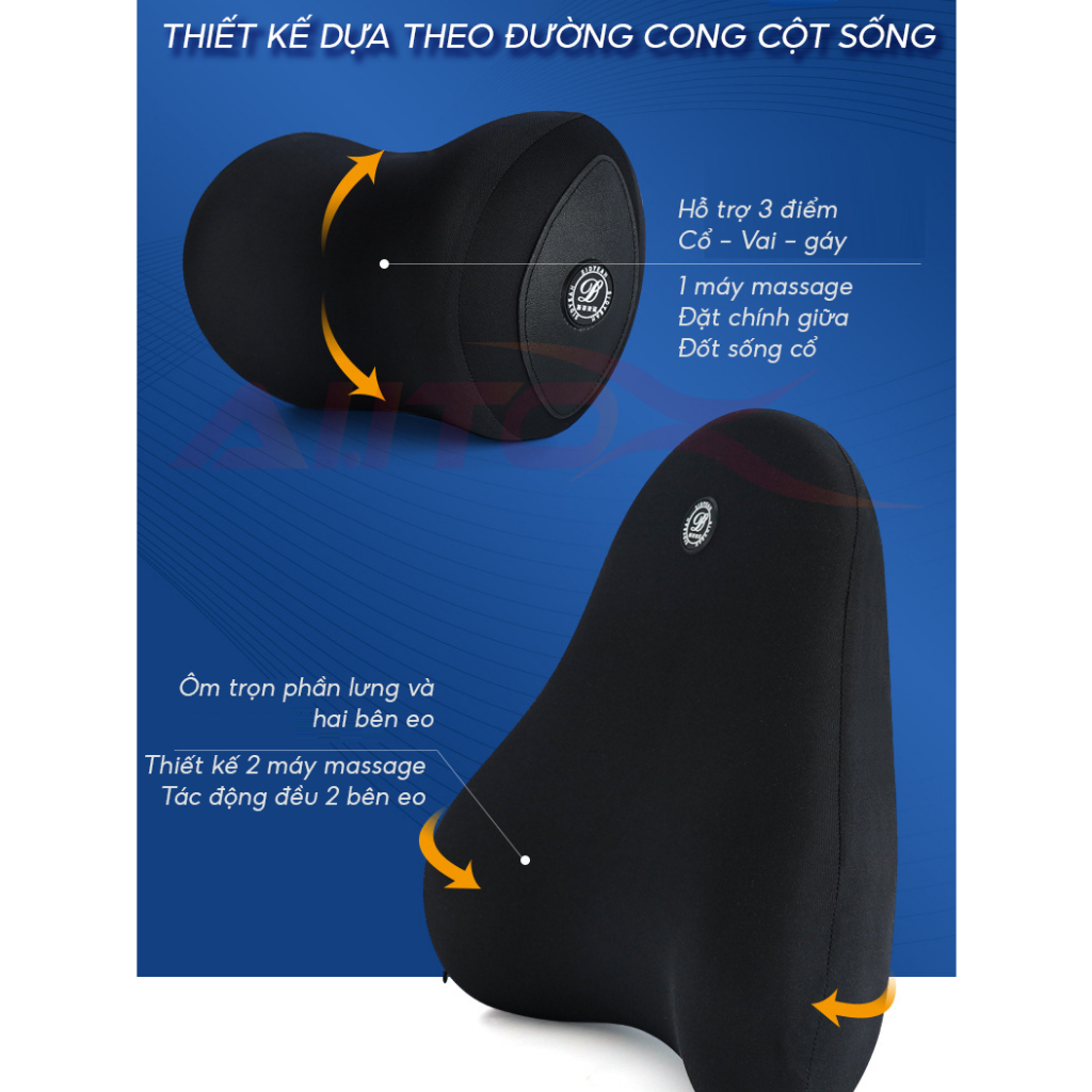 Gối đầu và tựa lưng ô tô massage -Thiết kế công thái học, 6 chế độ rung ruột cao su non êm ái - Giảm đau mỏi cổ vai gáy | BigBuy360 - bigbuy360.vn