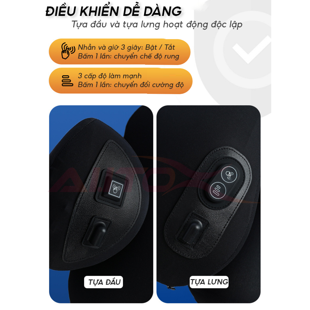 Gối đầu và tựa lưng ô tô massage -Thiết kế công thái học, 6 chế độ rung ruột cao su non êm ái - Giảm đau mỏi cổ vai gáy | BigBuy360 - bigbuy360.vn