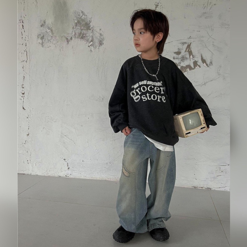 Quần jean bé trai suông rách Q239 size 100-160, quần dài trẻ em thu đông cao cấp