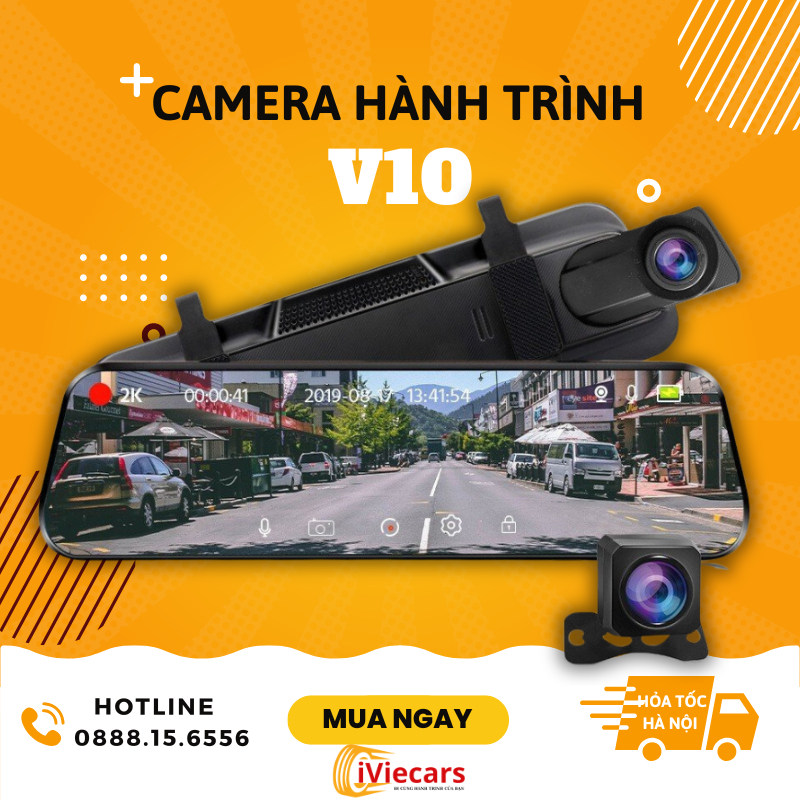 Camera hành trình ô tô V10 gương màn lớn trước sau 2K Full HD kết nối điện thoại hỗ trợ quay đêm, bảo hành 12 tháng | BigBuy360 - bigbuy360.vn