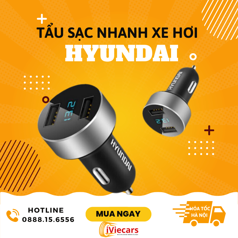 Tẩu Sạc Ô Tô - Tẩu Sạc Nhanh Ô Tô Chính Hãng Hyundai Tích Hợp Hai Cổng USB Sạc Đa Năng Tiện Lợi