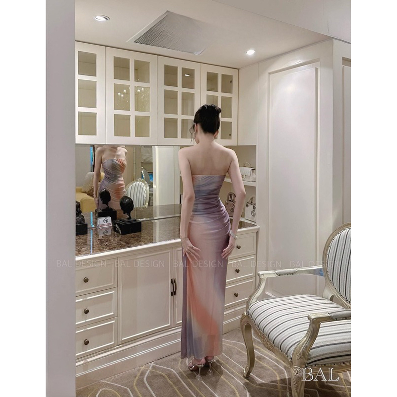 Váy body cúp ngực dáng dài thiết kế màu loang lạ mắt, Váy loang cúp ngực có dây chun mặc được 2 kiểu