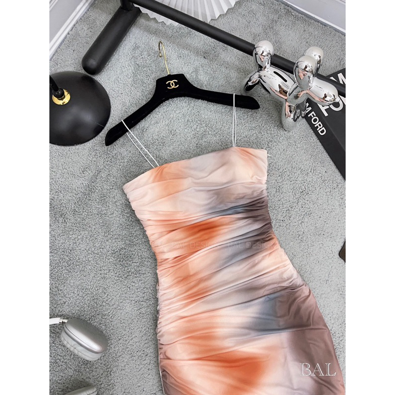 Váy body cúp ngực dáng dài thiết kế màu loang lạ mắt, Váy loang cúp ngực có dây chun mặc được 2 kiểu