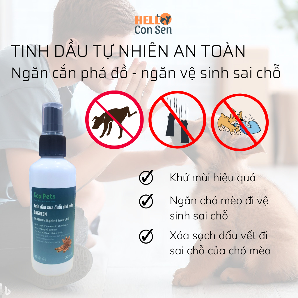 Xịt DKGREEN ngăn chó mèo phóng uế đi vệ sinh sai chỗ khử sạch mùi chó mèo 120ml Helloconsen