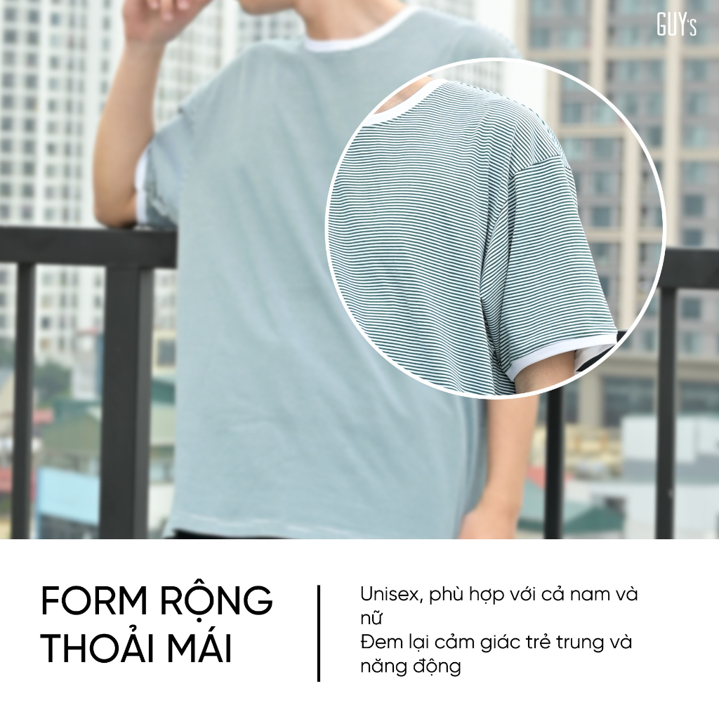 Áo phông unisex Daily GUY's Closet, Hoạ tiết kẻ ngang trendy, Nhiều màu