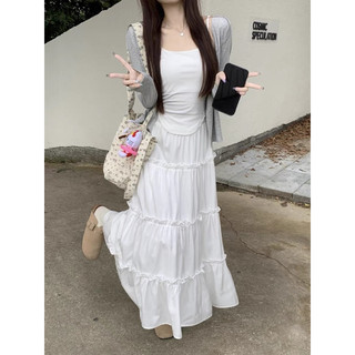 Set Áo 2 Dây Váy Tầng Trắng