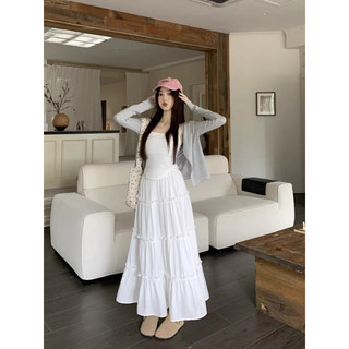 Set Áo 2 Dây Váy Tầng Trắng