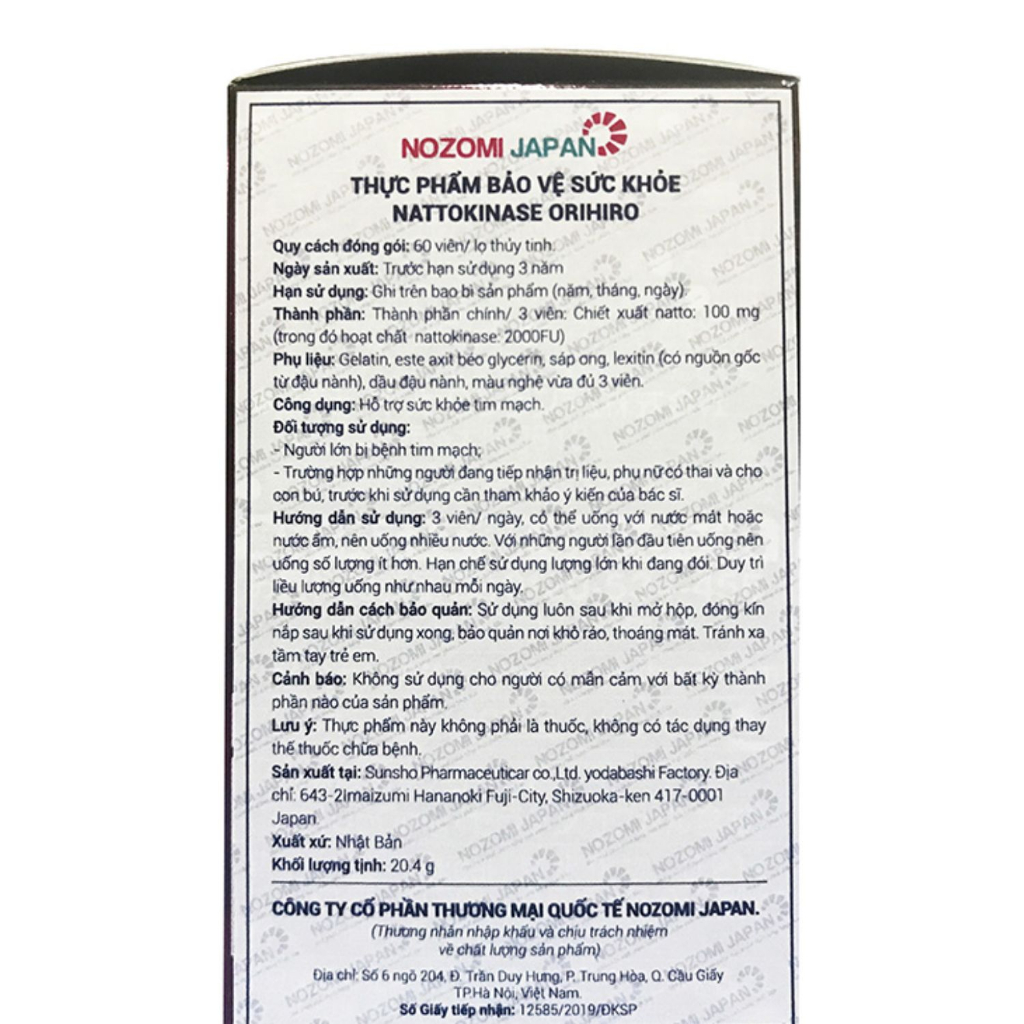 TPBVSK: Viên uống Nattokinase 2000FU Orihiro 60 viên  - Hachi Hachi Japan Shop