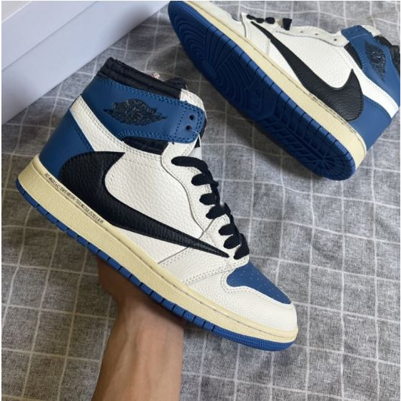 Giày Jordan TRAVIS SCOTT Cao Cổ Phối Màu Trắng Xanh, Giày JD travis Scott Xanh Dương Màu Hot 2023
