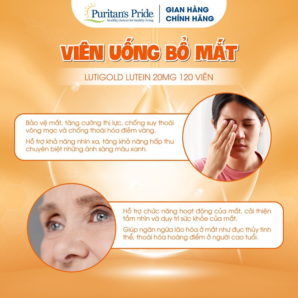 Viên uống bổ mắt, tăng cường thị lực Puritan's Pride Lutigold Lutein 20mg  6mg 100 viên.