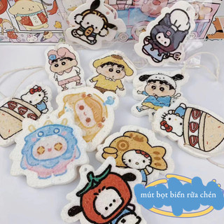 Miếng Bọt Biển Rừa Chén Nở Trong Nước Mút Xốp Rửa Bát Hoạt Hình Có Dây Treo Cute