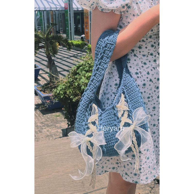 CINTA BAG - Túi tote thắt nơ len móc xinh xắn, thích hợp mang đi chơi - HERYARN