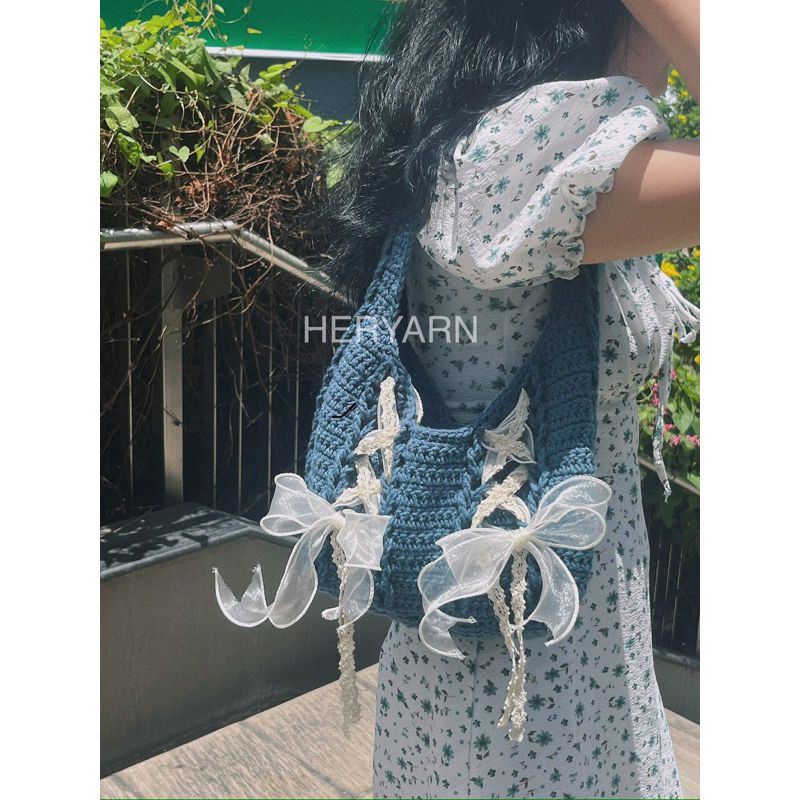 CINTA BAG - Túi tote thắt nơ len móc xinh xắn, thích hợp mang đi chơi - HERYARN