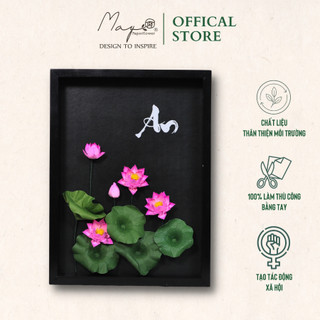 Tranh hoa giấy handmade trang trí - hoa sen thư pháp maypaperflower khung tranh gỗ size 30x40cm decor quà tặng sinh nhật