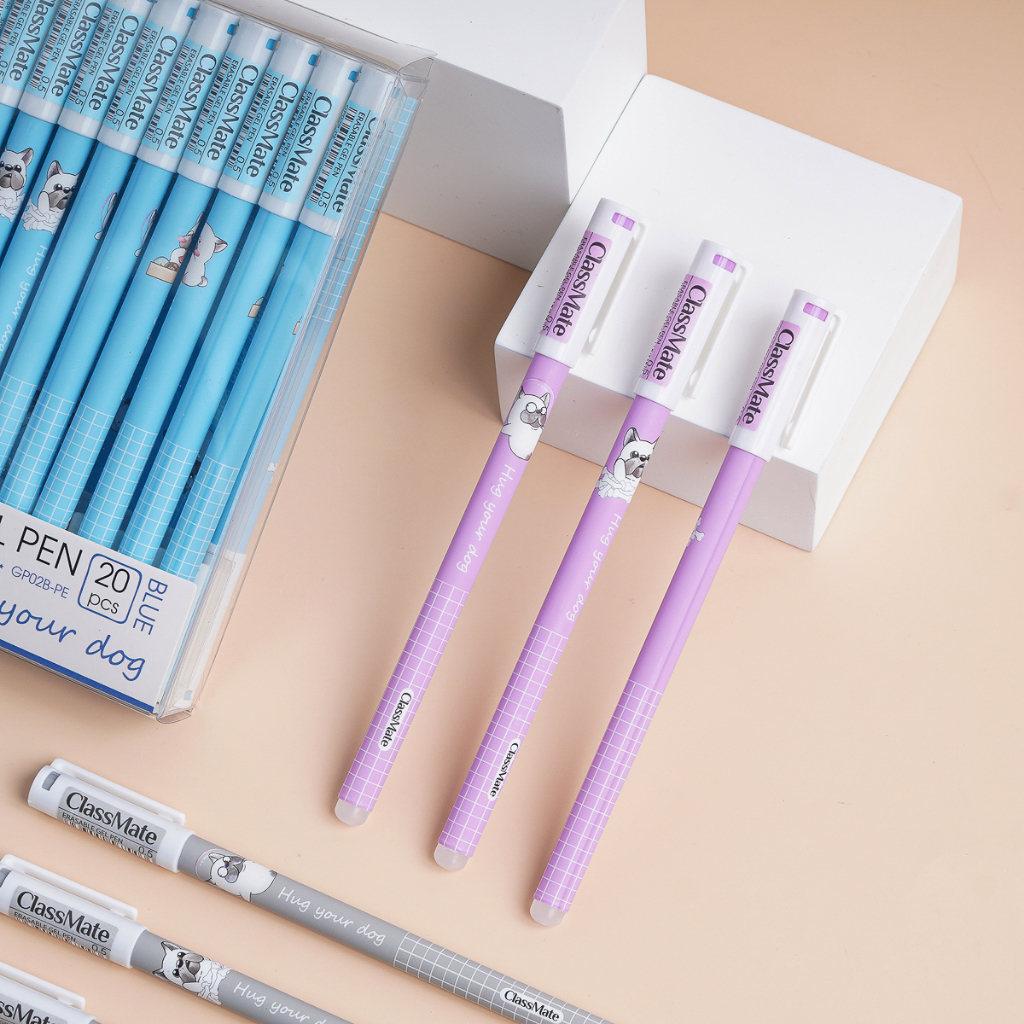Bút Gel Xóa Được Có Nắp Đậy Ba Màu Xanh, Tím, Đen, Ngòi 0.5mm Đậm Nét, Đều Màu, An Toàn Họa Tiết Dễ Thương,  GP02-PE