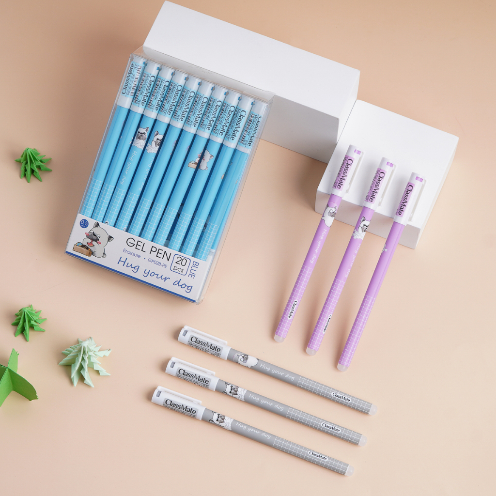Bút Gel Xóa Được Có Nắp Đậy Ba Màu Xanh, Tím, Đen, Ngòi 0.5mm Đậm Nét, Đều Màu, An Toàn Họa Tiết Dễ Thương,  GP02-PE