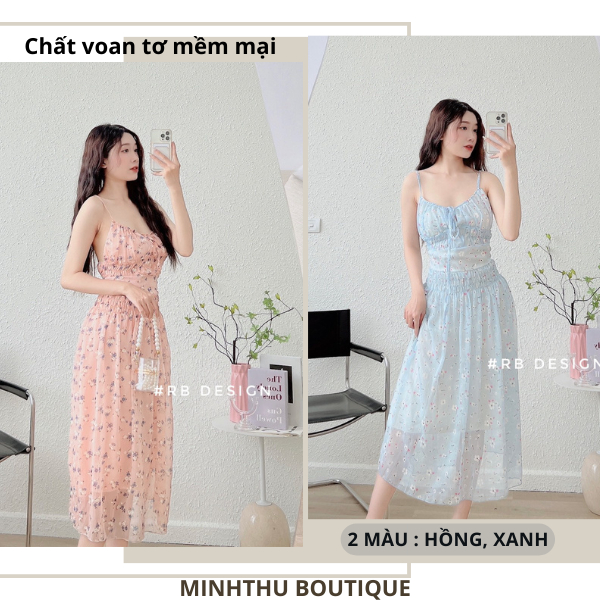 Đầm 2 Dây Hoa Nhí Chất Voan Lót 2 Lớp Đi Biển Dáng Dài