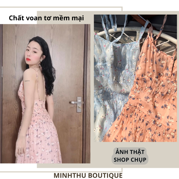Đầm 2 Dây Hoa Nhí Chất Voan Lót 2 Lớp Đi Biển Dáng Dài