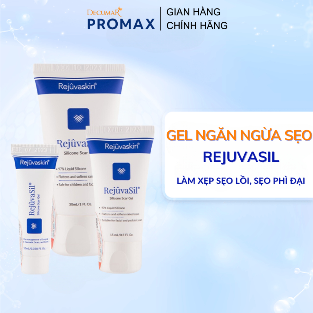 Gel ngăn ngừa sẹo và làm xẹp sẹo lồi, sẹo phì đại Rejuvaskin Rejuvasil 10ml/15ml/30ml
