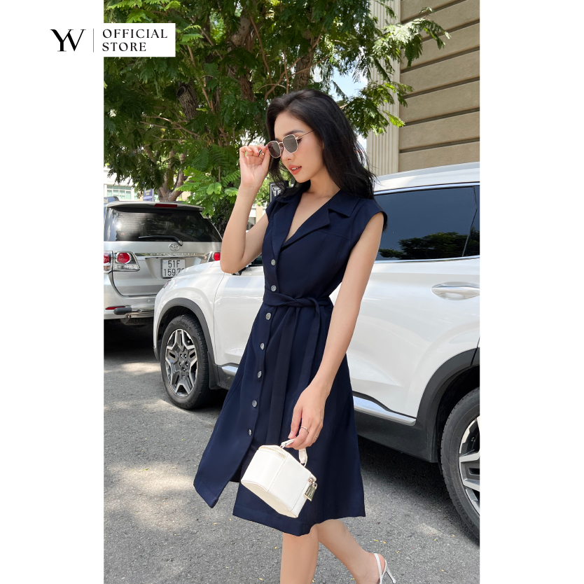 Đầm navy cổ vest thắt belt - YV LE & CO