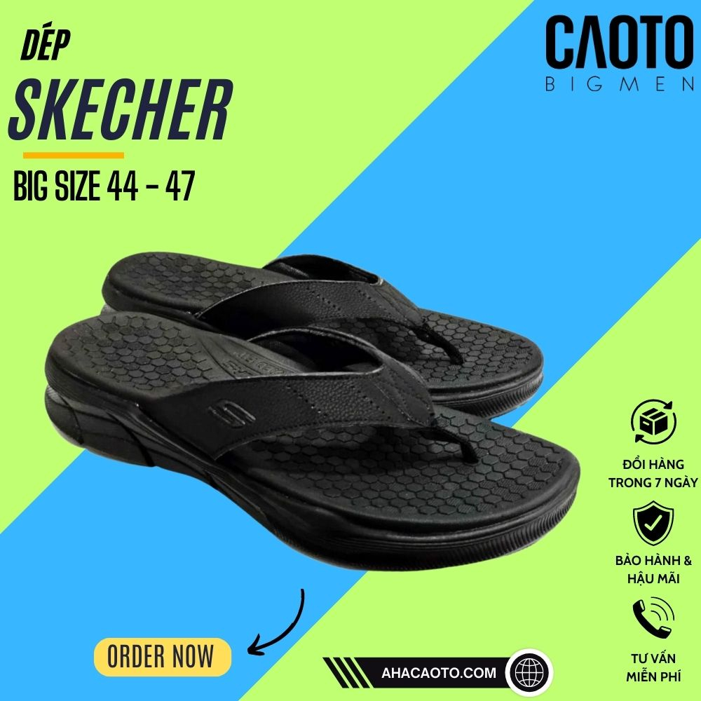 Dép Skechers Xỏ Đế Dày Màu Đen Big Size 45 46 47 48 - Dép Big Size Nam 45 46 47 48