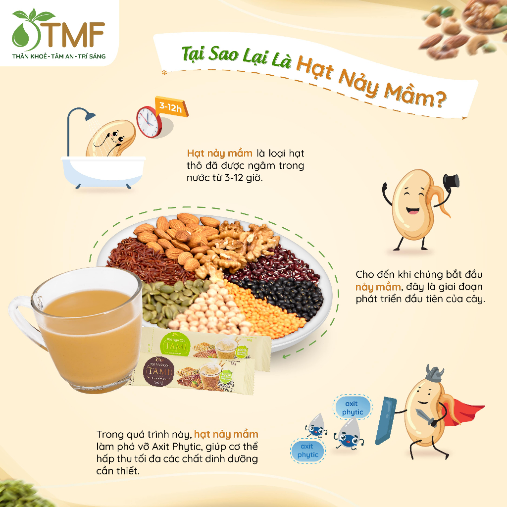 Bột ngũ cốc nảy mầm Tami 25 gói TÂM MINH FOODS có đường dinh dưỡng giảm cân