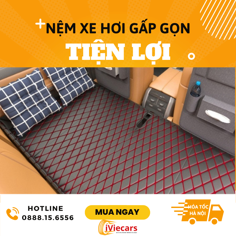 Nệm xe hơi nằm ngủ gấp gọn bằng da cao cấp, đệm ô tô ghế sau cho xe 4 5 7 chỗ và bán tải dài 1m2 không cần bơm