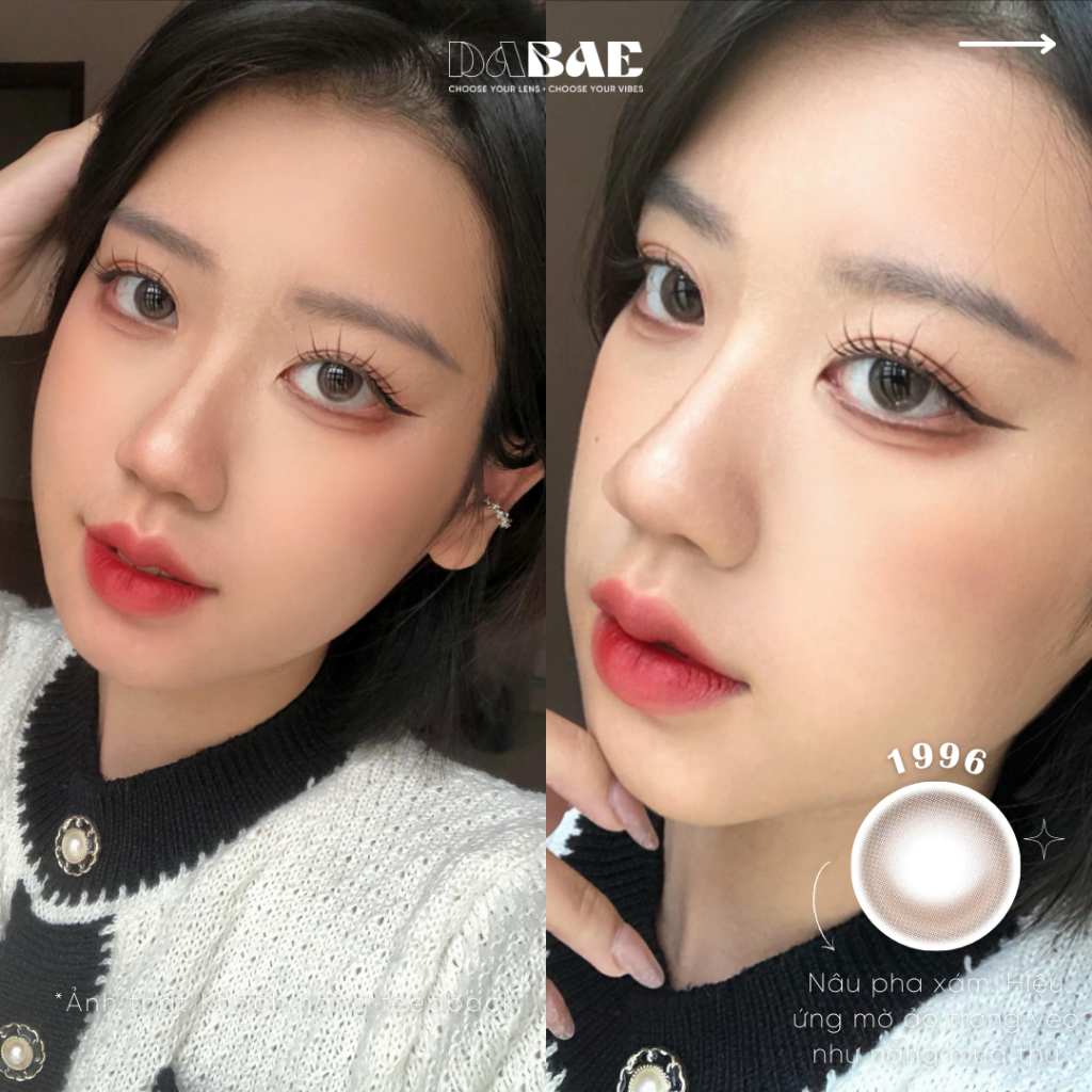 1996 lens cận mắt kính áp tròng màu nâu pha xám tự nhiên có độ Hàn Quốc hãng lens dabae