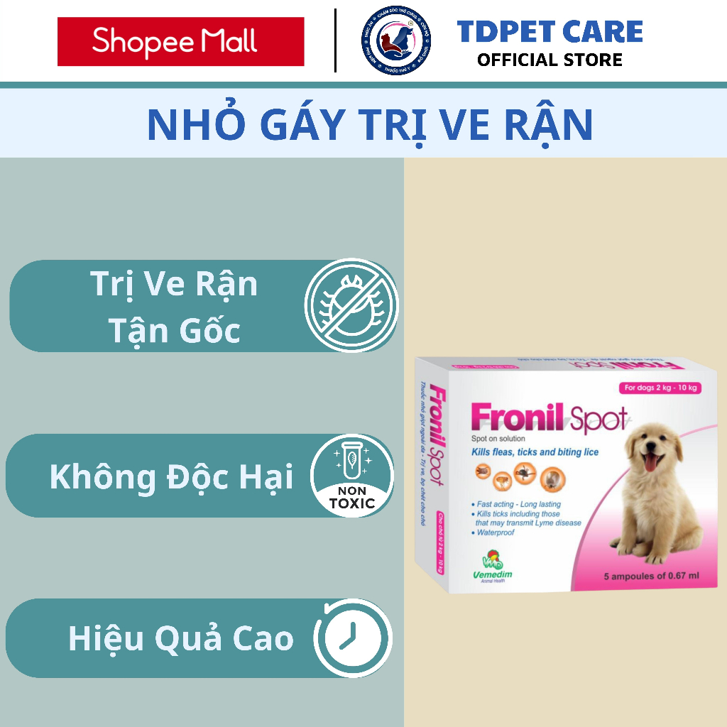 Tuýp Nhỏ Gáy Mèo Rận Mèo Ve Chó Dành Cho Chó Mèo FRONIL SPOT - Ống Nhỏ Gáy Chó Giận Mèo Bọ Chét Dành Cho Thú Cưng