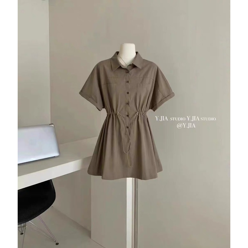 Váy sơ mi rút dây basic eo siêu tôn dáng