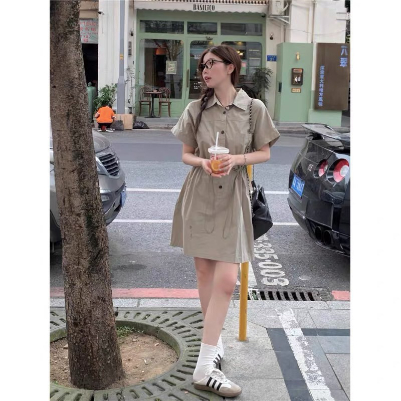 Váy sơ mi rút dây basic eo siêu tôn dáng