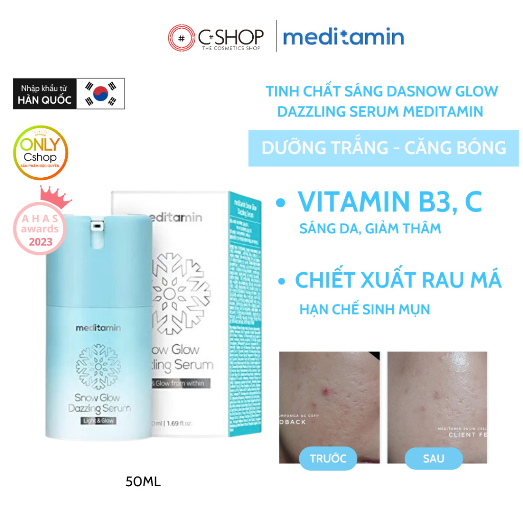 Tinh chất dưỡng trắng SNOW GLOW DAZZLING SERUM MEDITAMIN 50ml giúp da căng bóng _ Mỹ phẩm Hàn Quốc chính hãng
