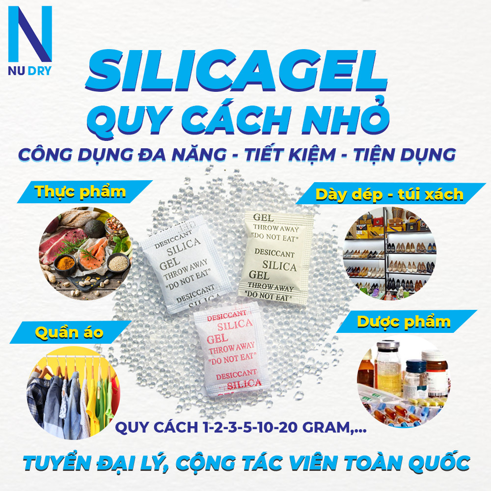 Gói Hút Ẩm đóng túi 1KG loại 1/2/3/5/10/20/50/100/200/500/1000g Silicagel - Hạt chống ẩm mốc, khử mùi - NU DRY