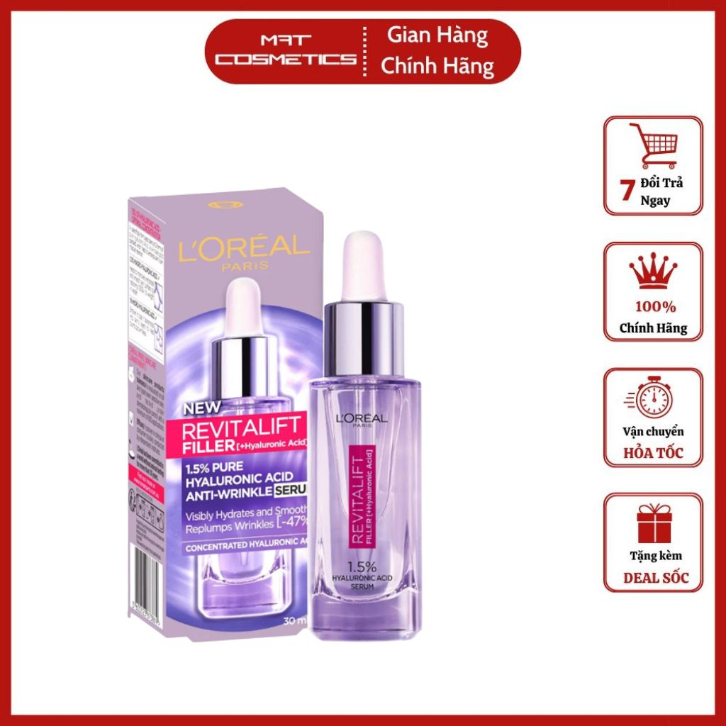 Tinh Chất L'Oréal  Revitalift Pure Hyaluronic Acid 1.5% siêu cấp ẩm & giảm nếp nhăn 30ml