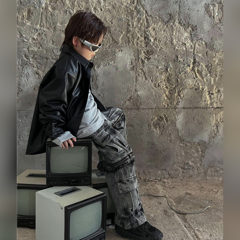 Áo khoác da bé trai kiểu sơ mi A372 size 100-160, quần áo trẻ em thu đông cao cấp