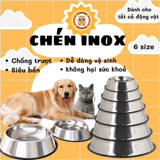 chén inox hình chân cún không màu cho chó mèo ( 6 size )