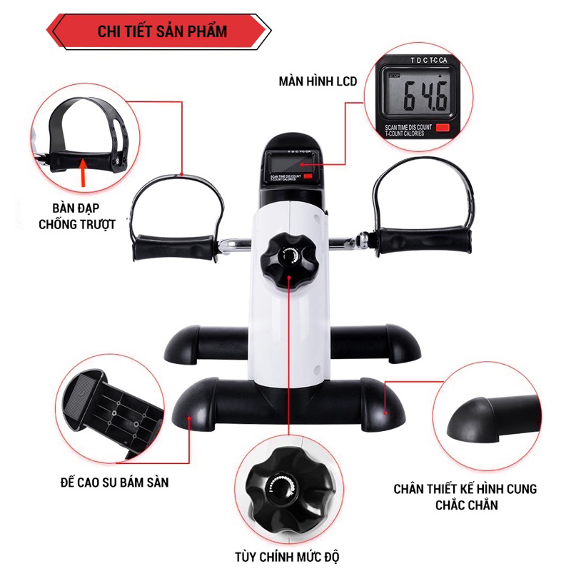 Bàn đạp mini tập tay chân vật lý trị liệu có màn hình Goodfit