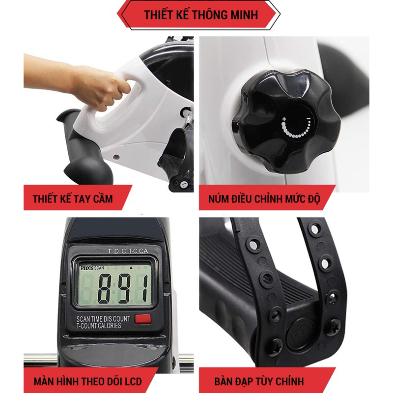 Bàn đạp mini tập tay chân vật lý trị liệu có màn hình Goodfit
