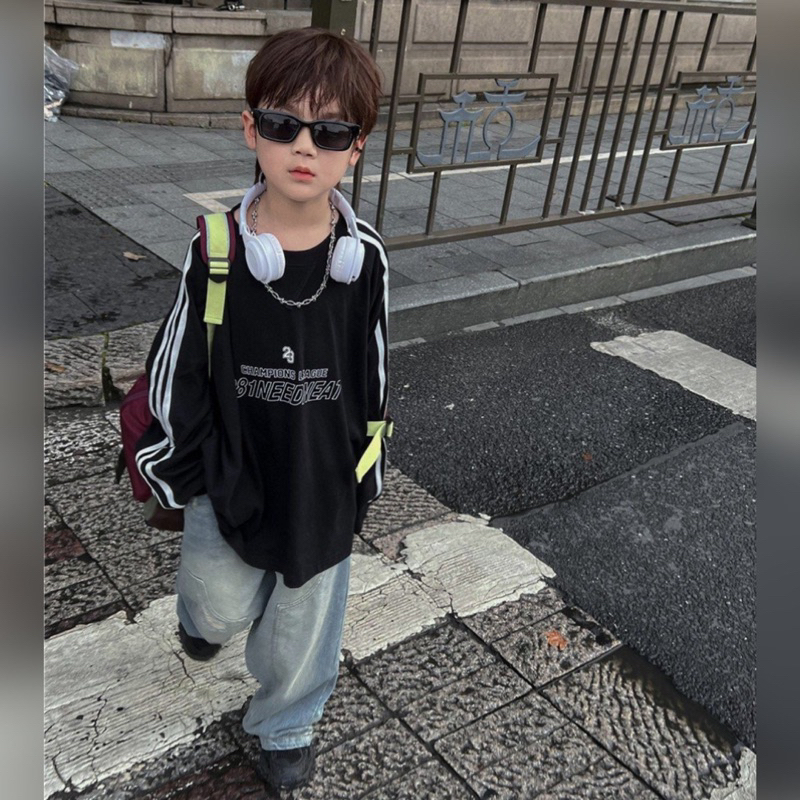 Áo thun dài tay bé trai 1981 A371 size 100-160, quần áo trẻ em thu đông cao cấp