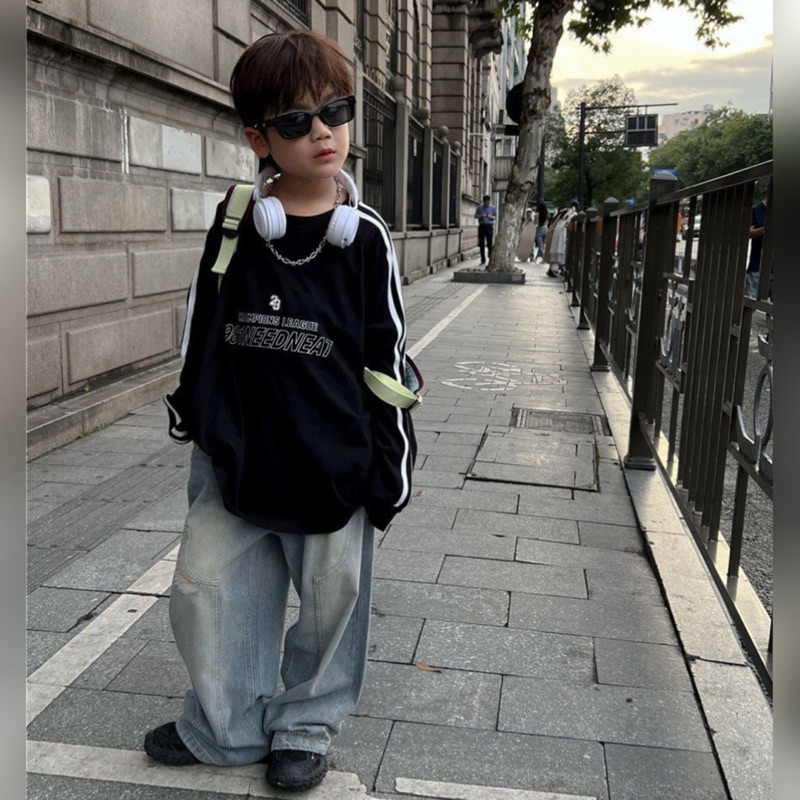 Áo thun dài tay bé trai 1981 A371 size 100-160, quần áo trẻ em thu đông cao cấp