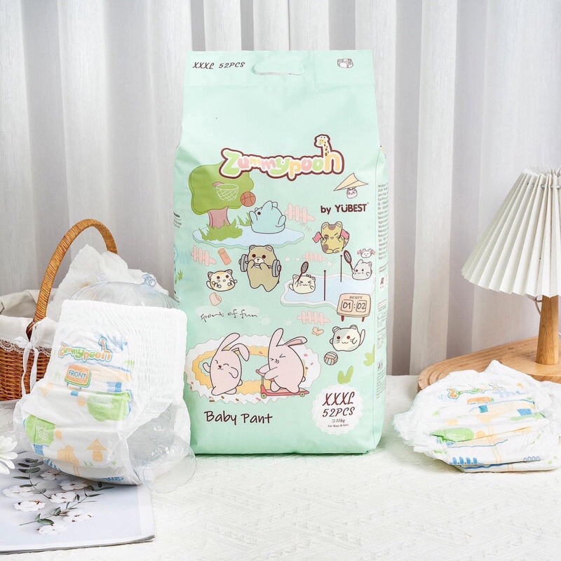 Tã bỉm Zummy Pooh chính hãng dán quần S80, M72, L66, XL60, XXL56, 3XL52