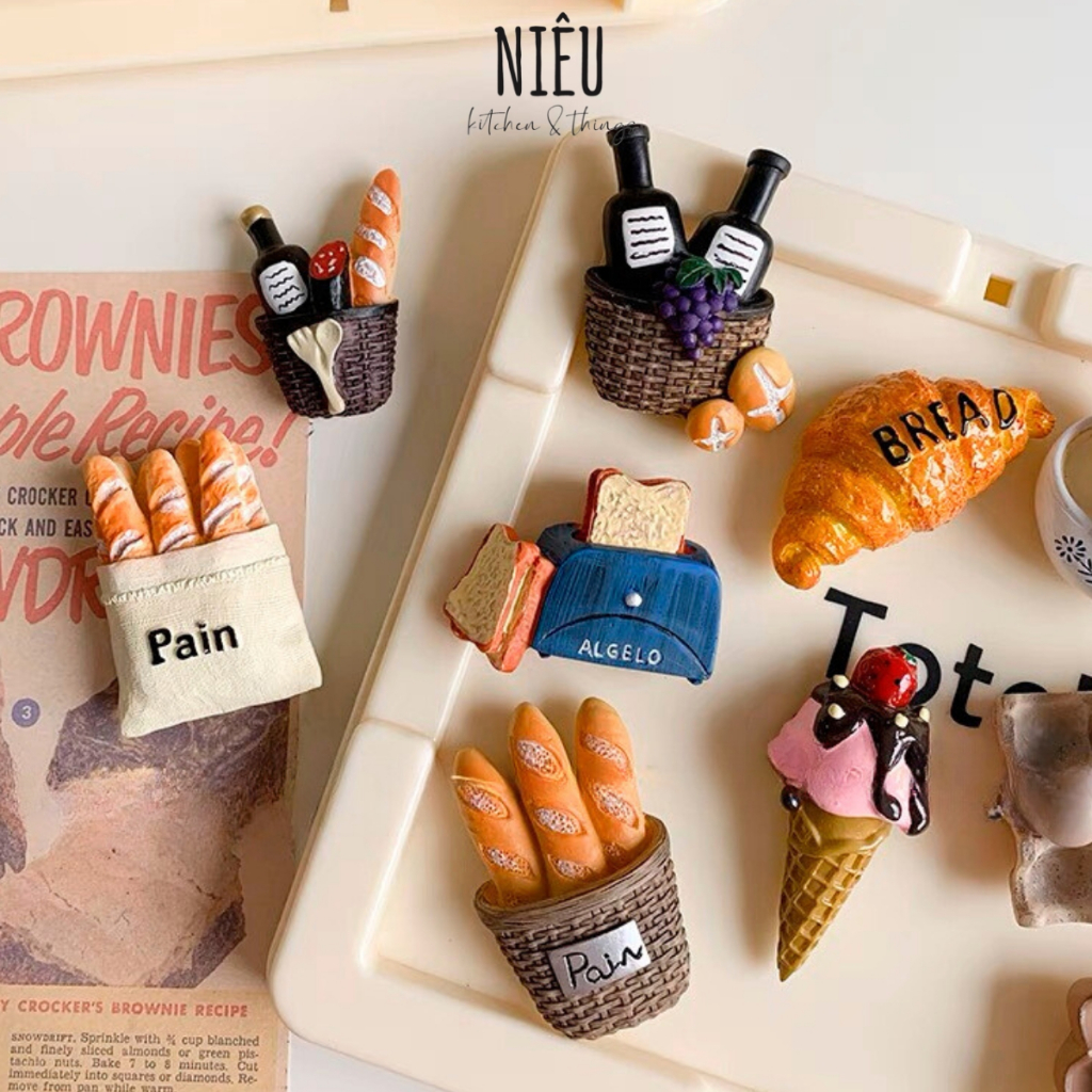 Nam châm trang trí tủ lạnh hình trứng bánh mì ẩm thực