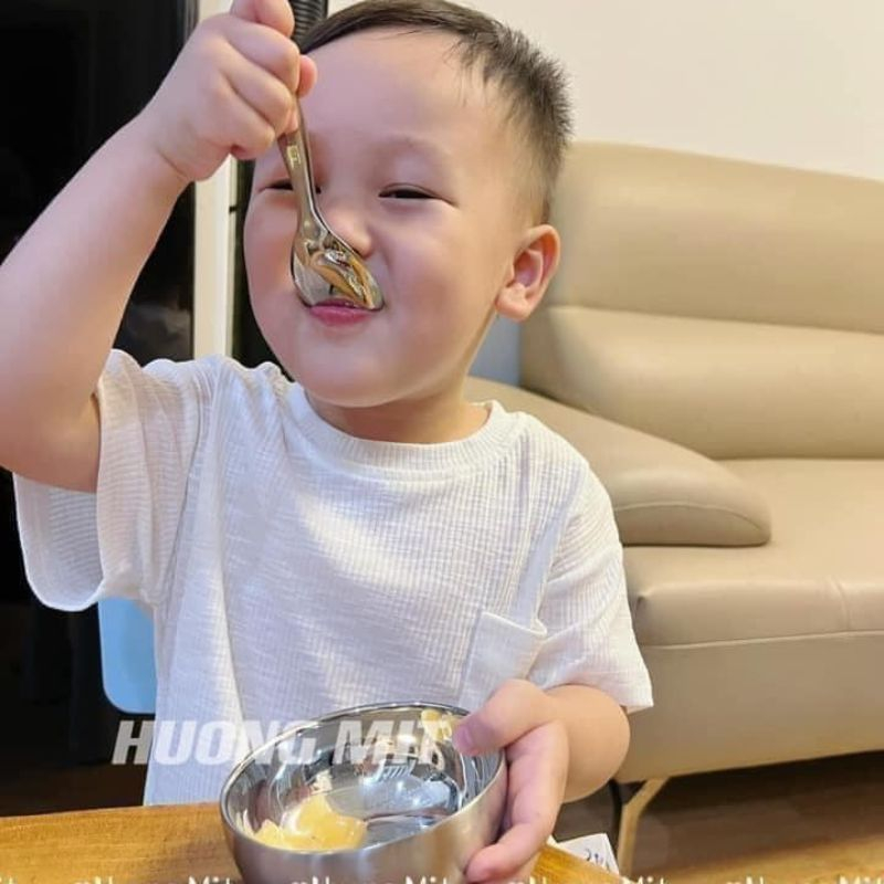 Set bát kèm thìa ăn dặm inox 304 in hình ngộ nghĩnh cho bé siêu xịn XIAOMIMI