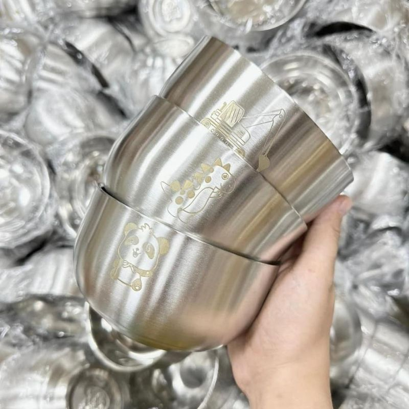 Set bát kèm thìa ăn dặm inox 304 in hình ngộ nghĩnh cho bé siêu xịn XIAOMIMI