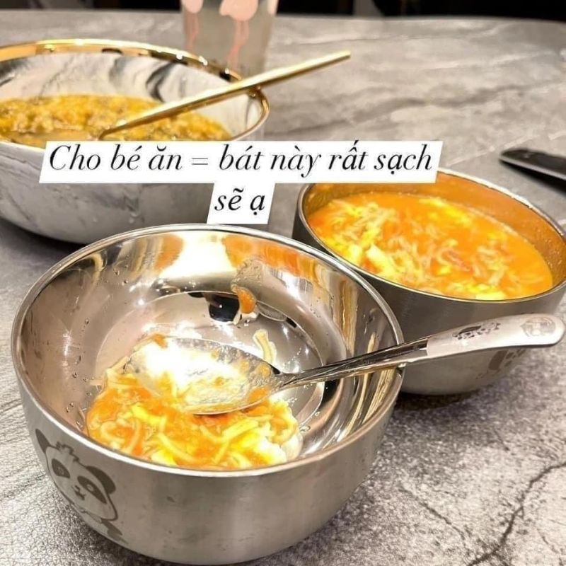 Set bát kèm thìa ăn dặm inox 304 in hình ngộ nghĩnh cho bé siêu xịn XIAOMIMI