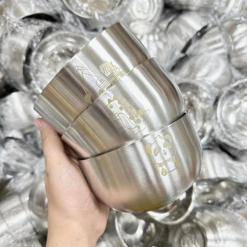 Set bát kèm thìa ăn dặm inox 304 in hình ngộ nghĩnh cho bé siêu xịn XIAOMIMI