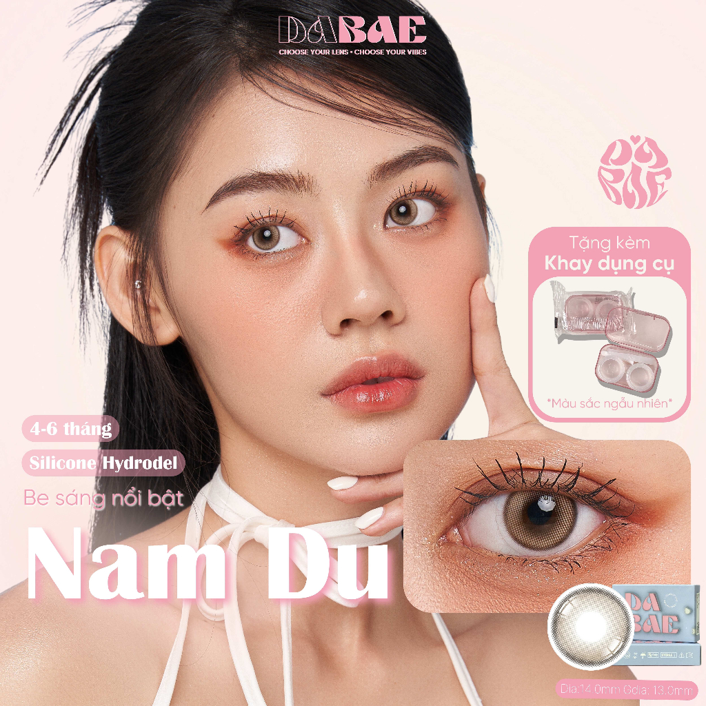 Kính áp tròng màu be sáng giãn nhẹ Nam Du lens cận Hàn Quốc hãng Dabae