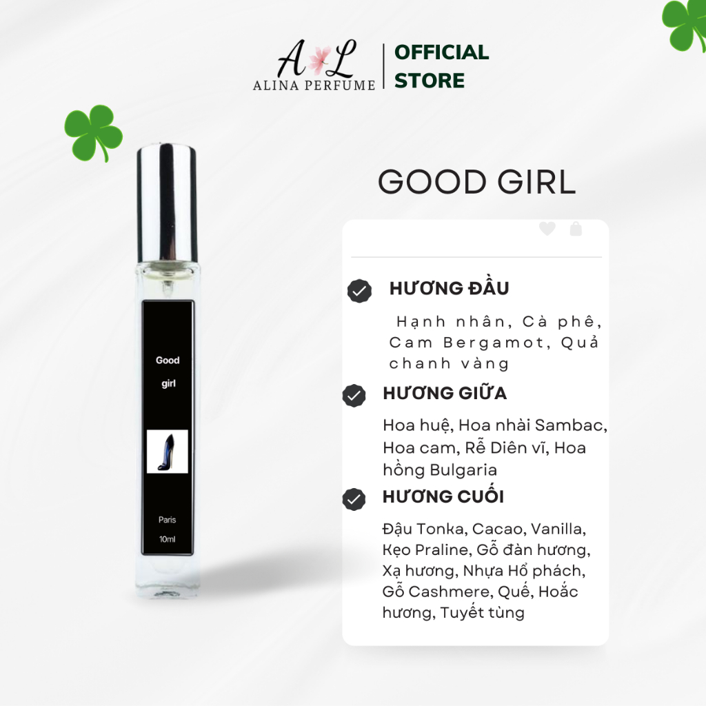 Nước Hoa Chiết Nữ Alina Perfume Good Girl Chính Hãng 10ml Thơm Lâu Gợi Cảm, Huyền Bí, Ngọt Ngào