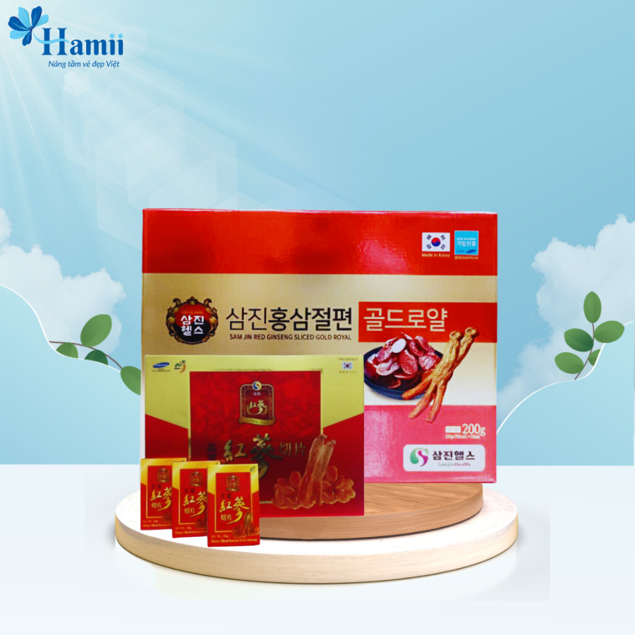 Sâm Lát Tẩm Mật Ong SamBok, Samjin Food Honey Sliced Korean Red Ginseng 200gr Gói Hàn Quốc